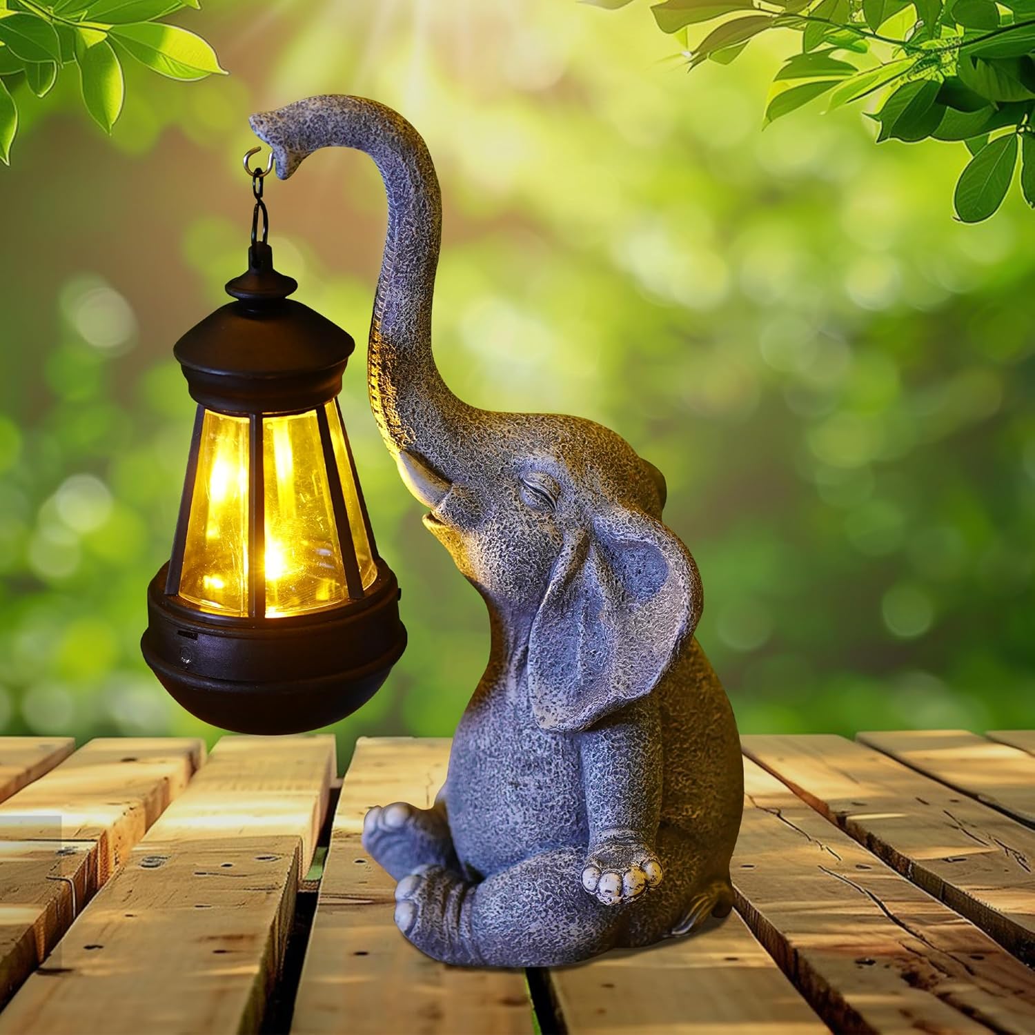 Outdoor Lighting Traditional - Statue d'éléphant en résine avec lanterne