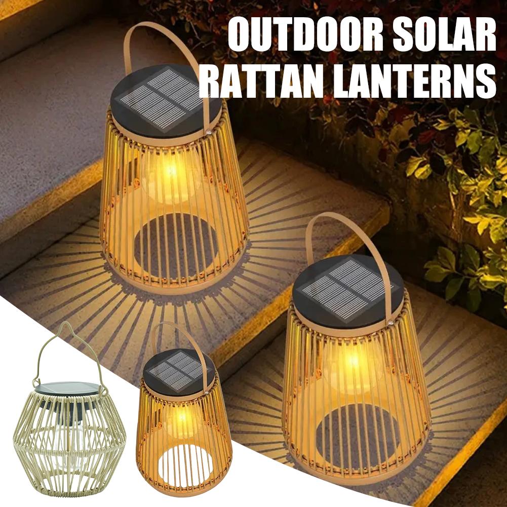 Outdoor Lighting Lanterns - Lanterne solaire en rotin étanche IP65,