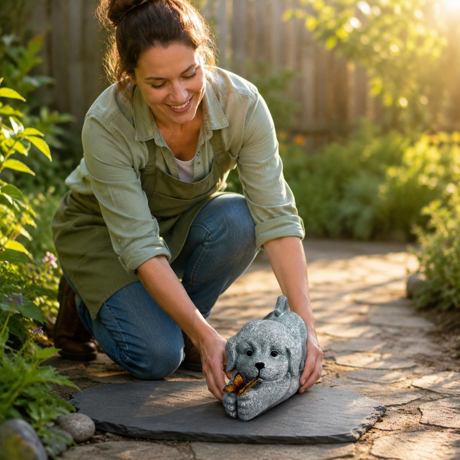 Outdoor Lighting Wire - Statue de chien solaire en résine,