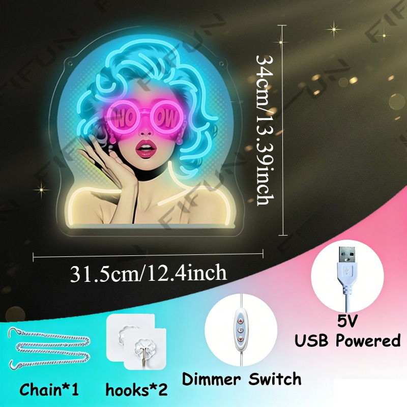 Enseigne néon WOW Curl Girl, a - Outdoor Lighting Decor Wow avis et prix